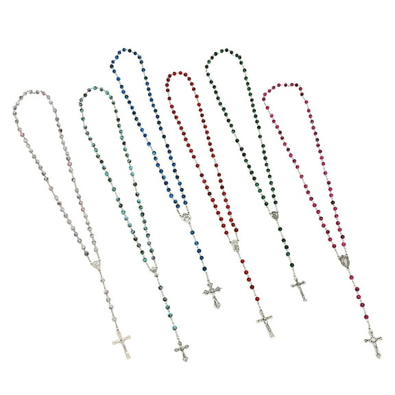 Juvale Rosary Beads Multi-Color Set - 12 Pieces, 6mm Glass Beads with Silver Crucifix - Catholic Rosaries for Men & Women - Prayer Gifts