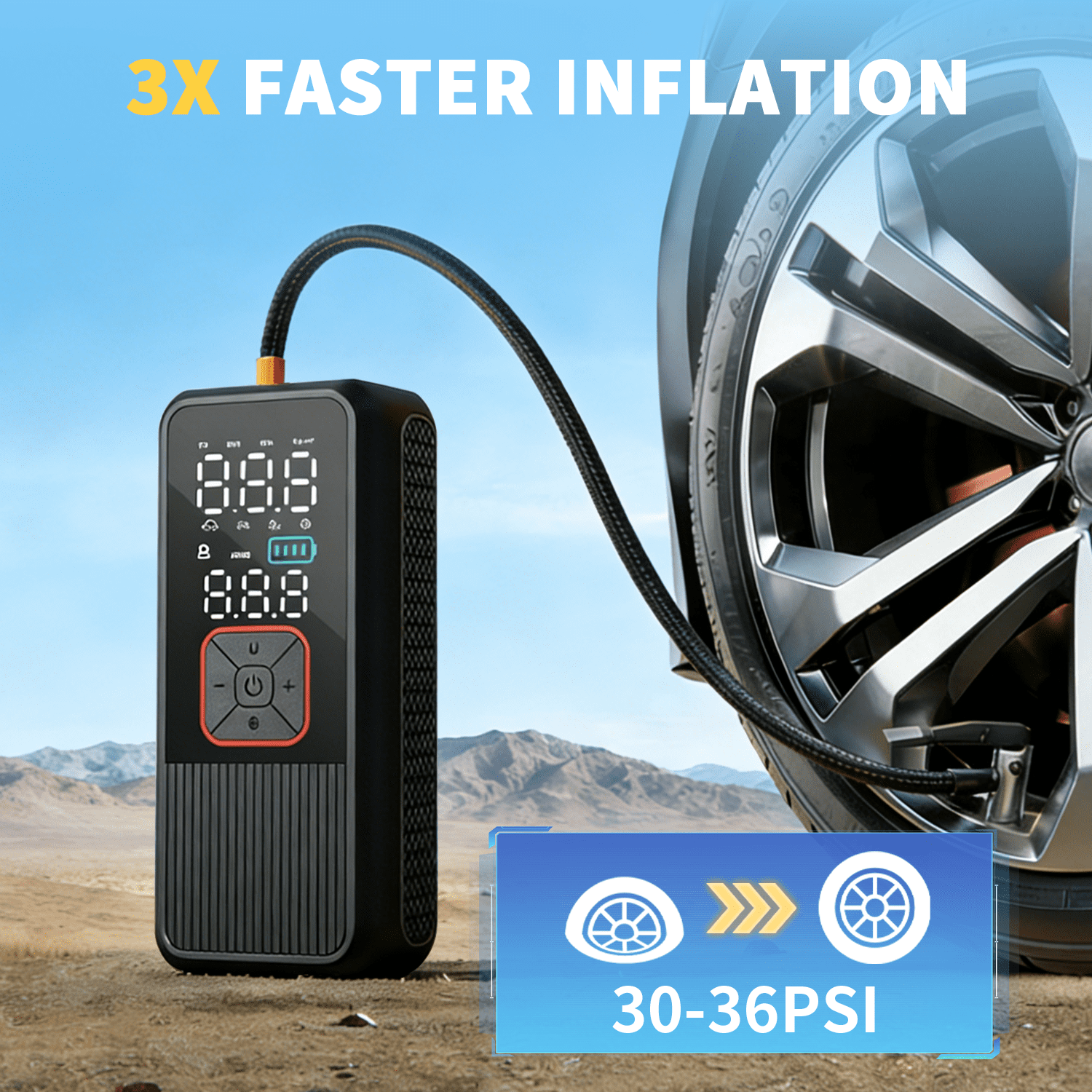 HKHKPI 150PSI Cordless Tire Inflator with Digital Pressure Gauge, LED Light, Air Compressor Portable Tire Pump for Bike, Car, Motor,Ball