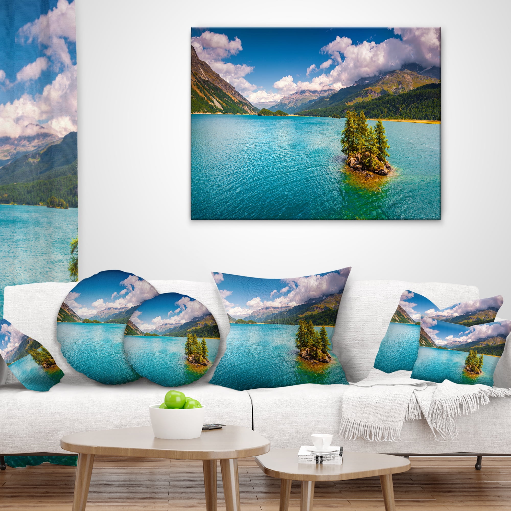 Designart Silsersee Lake in the Swiss Alps - Landscape Printed Throw Pillow - 18x18