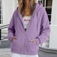 thumbnail image 2 of Gkeoshab Tops for Women Solid Cotton Full Zip Up Oversized Hooded Sweatshirt Jacket Adjustable Drawstring Loose Long Sleeve Casual Outerwear With Convenient Side Pockets, 2 of 6