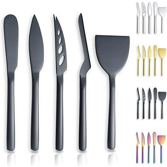 Stainless Steel Cheese 5 Knife Set - Mini Copenhagen Knives For All Types of Cheese - Multi-Functional Cheese Slicer - Handheld Slicer - Silver Non-Stick - Dishwasher Safe - For Kitchen Cooking