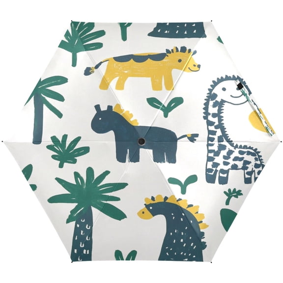 Cute Dinosaur Illustration Umbrellas for Sun Auto Open Close UV50 Waterproof 5-Fold Compact Fiberglass Frame