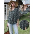thumbnail image 2 of DARING DIVA Women's V Neck 3/4 Sleeves Vintage Casual Floral Shirts XS Black, 2 of 6