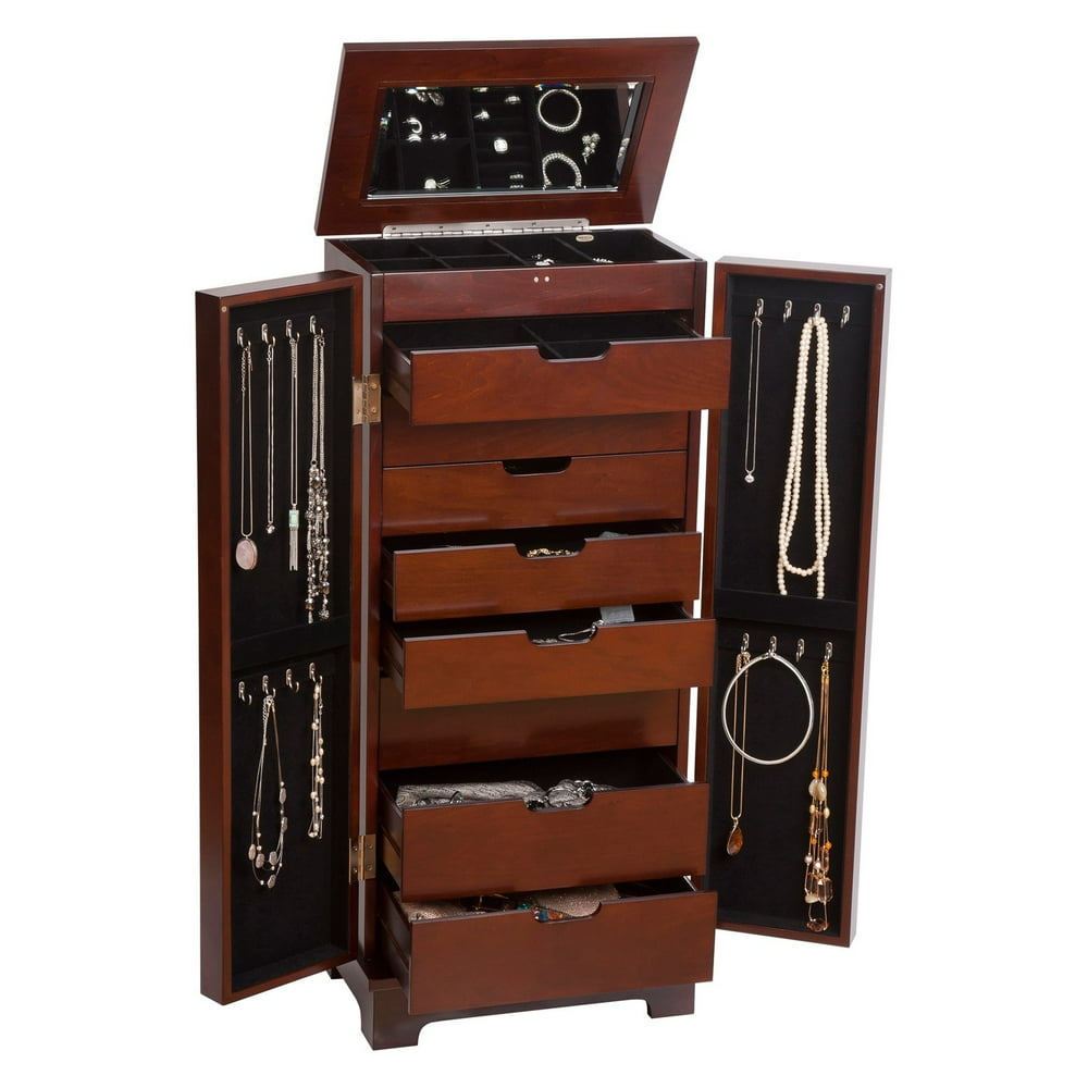 Mele Designs Lynwood Wooden Jewelry Armoire, Dark Walnut Finish
