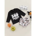 thumbnail image 3 of Bagilaanoe 3pcs Newborn Baby Girl Halloween Outfits Long Sleeve Letter Print T-Shirt Tops + Ghost Pumpkin Print Shorts + Headband 6M 12M 18M 24M Infant Casual Short Pants Set, 3 of 8