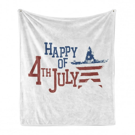 4th of July Soft Flannel Fleece Blanket, Grunge Celebration of Independence Day of United States of America, Cozy Plush for Indoor and Outdoor Use, 50" x 70", Ruby Violet Blue White, by Ambesonne