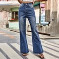 thumbnail image 4 of LYMAYTER Womens Leg Jeans Pants Female Casual Denim Wide Leg Spring Fall Washed Denim Flare Trouser S-2XL, 4 of 7