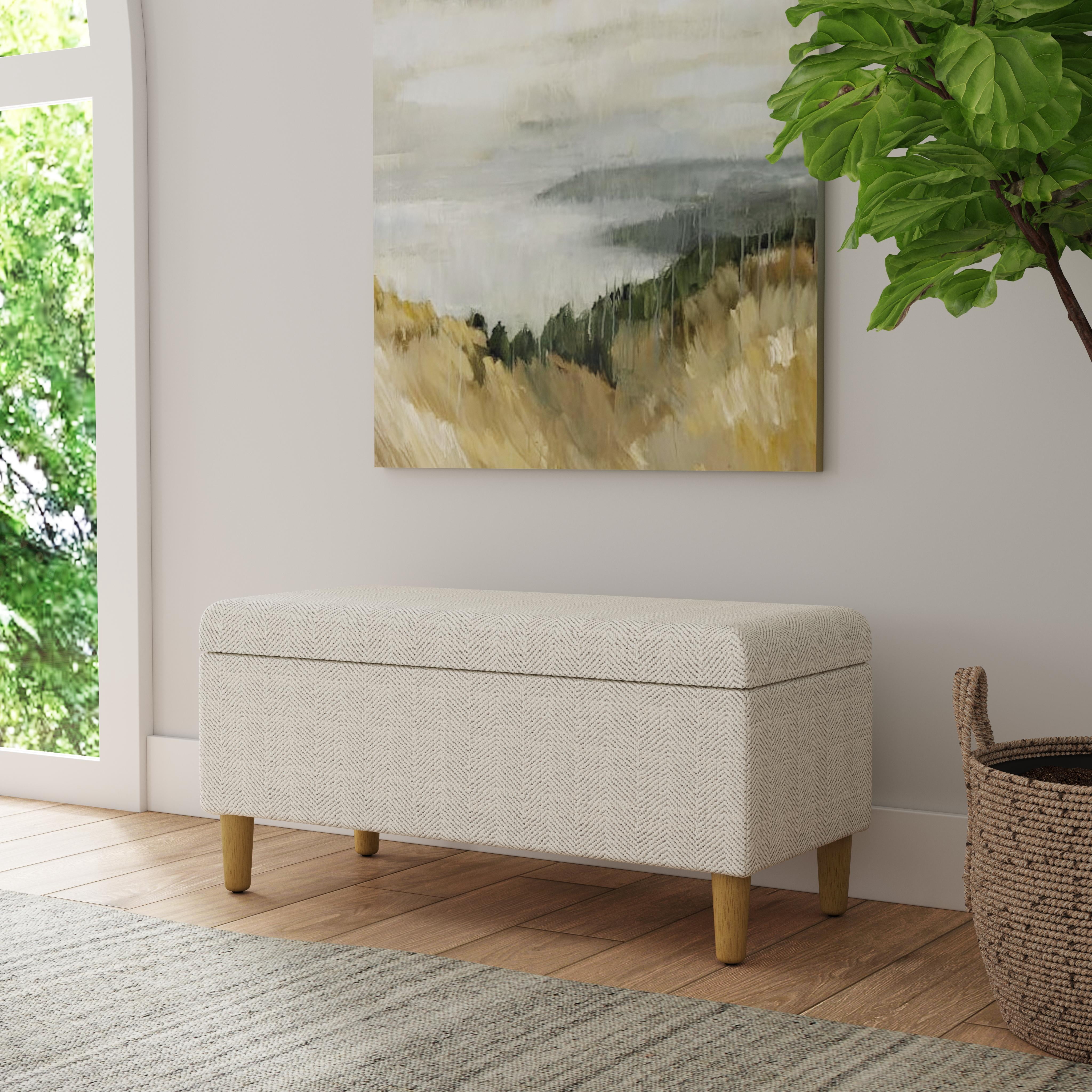 HomePop Malmo Storage Bench, 36"W x 16"D x 17.5"H, Cream Woven Chevron Pattern