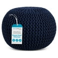 thumbnail image 1 of Puf otomano BIRDROCK HOME redondo de algodón trenzado azul marino, 1 of 9
