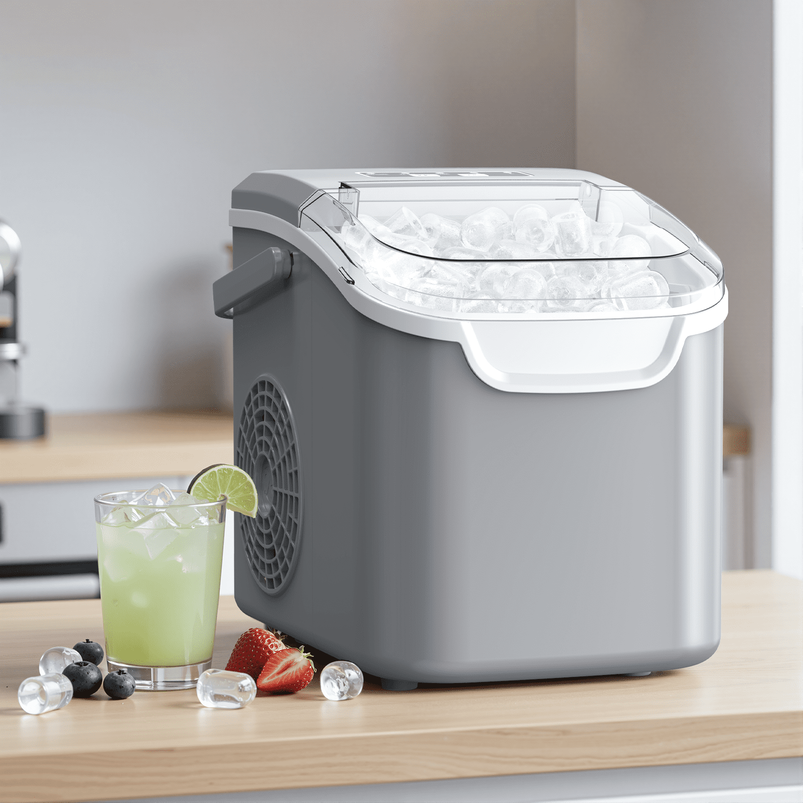 KNDKO Countertop Ice Maker Ice Machine With Handle,Self-Cleaning Ice Makers, 26Lbs/24H, 8 Ice Cubes Ready In 6 Mins For Home/Kitchen/Bar/Party/Camping