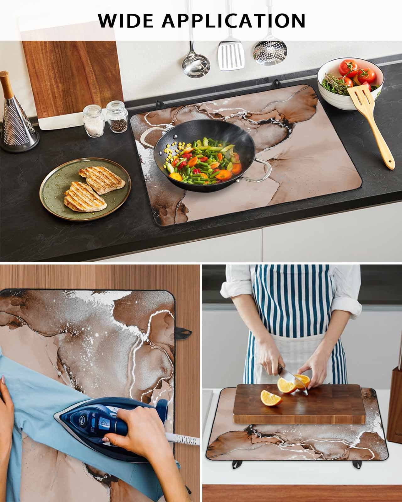 nqOlkjepod Large Induction Cooktop Protector Mat 31"x24", Marble Brown Stove Top Covers for Electric Stove, Modern Abstract Ink Painting Luxury Stove Burner Cover Mats, Glass Top Stove Cover