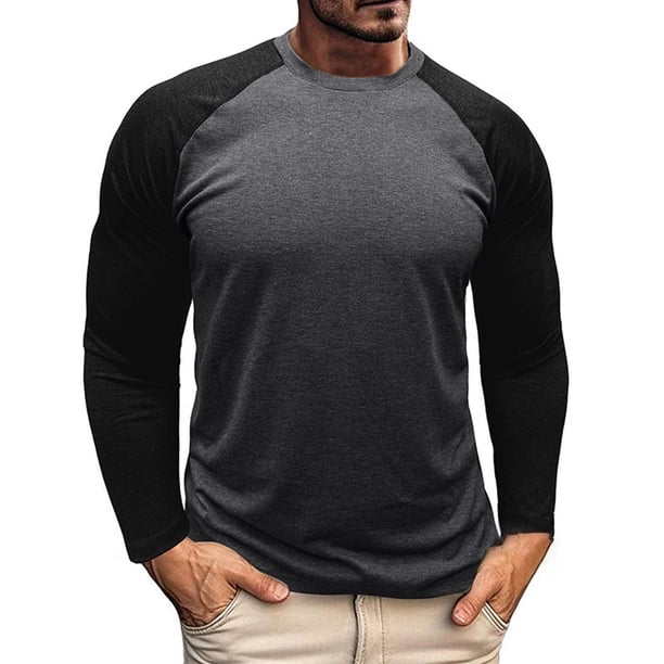 Blusas y camisas de manga larga con cuello redondo para hombre, blusa informal de poliéster con bloques de color y manga larga con cuello redondo.