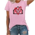 thumbnail image 4 of Short Sleeve Crewneck Baseball Print Shirts Women Casual Basic Tees Summer Tunic Going Out Tops (S, Pink), 4 of 4