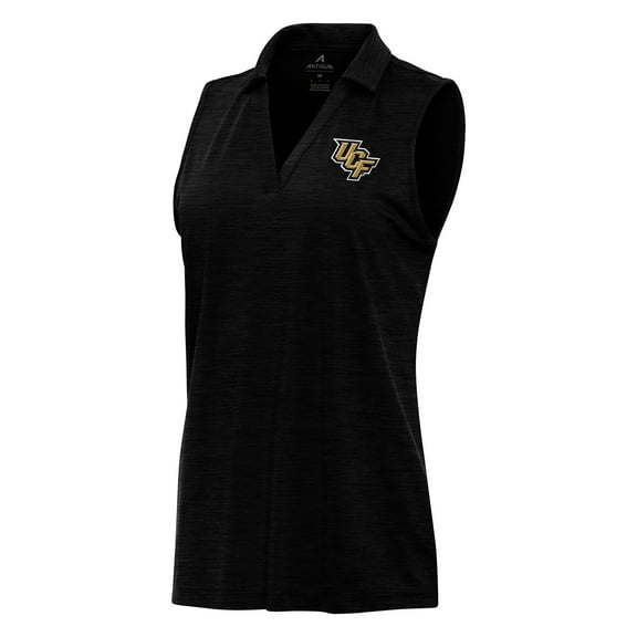Women's Antigua Heather Black UCF Knights Layout Sleeveless V-Neck Polo