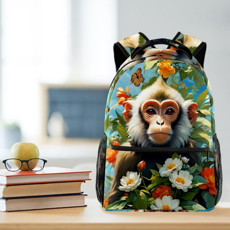 LWSHUNYI Monkey Pattern Backpack Laptop Bookbag with Pockets for Middle Students Teens Girls Boys Adult Travel Daypack Work Bag 11.5x8x16 in Walmart