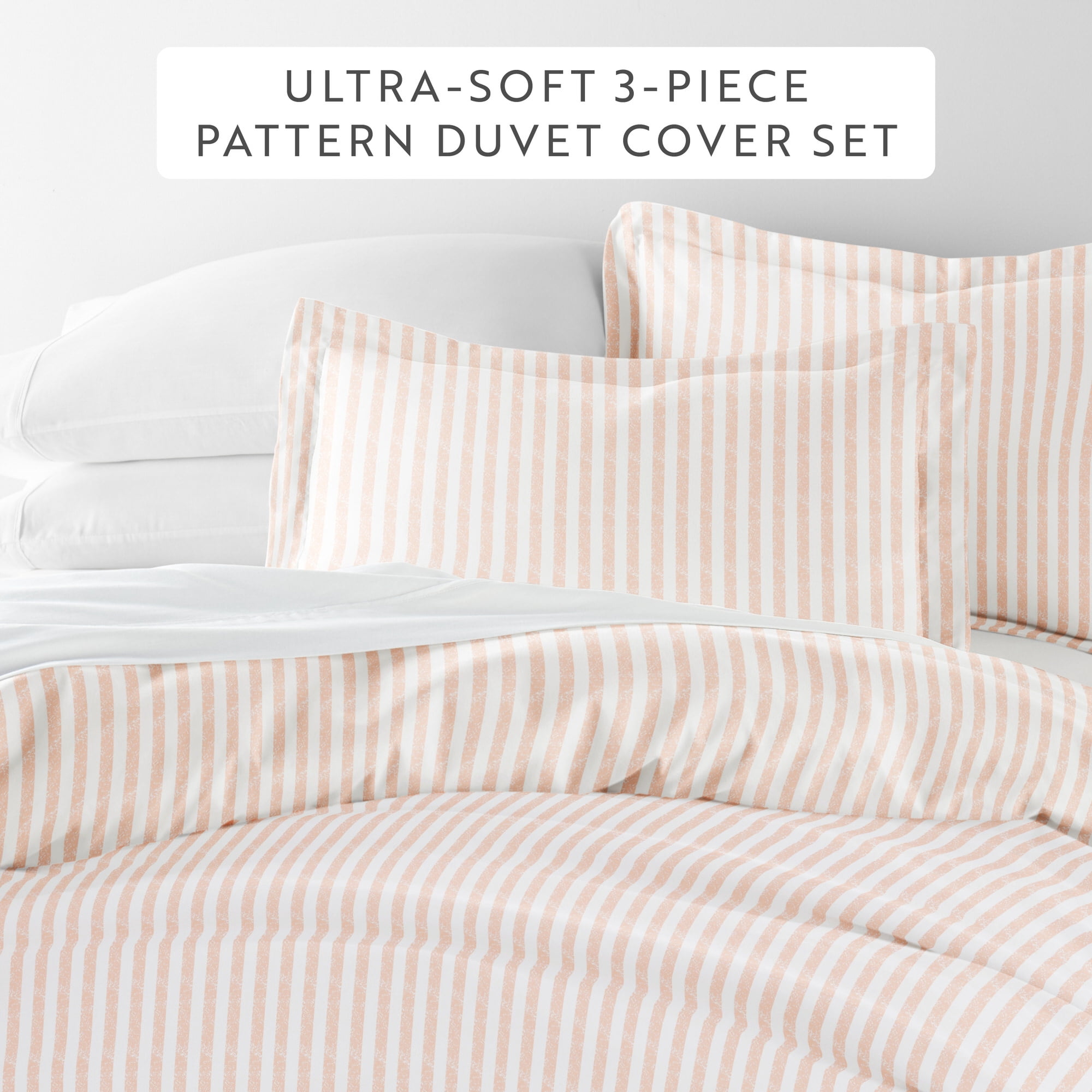 Noble Linens Blush Puffed Rugged Stripes 3-Piece Duvet Cover Set, Full/Queen