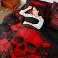 thumbnail image 4 of jejeloiu Rustic Flowers 7 Pieces Bedding Comforter Set,Gothic Skeleton Full Bedding Set,Red Black Fitted Sheet Flat Sheet For Boys Kids,Ultra Soft Home Decor Reversible, 4 of 8