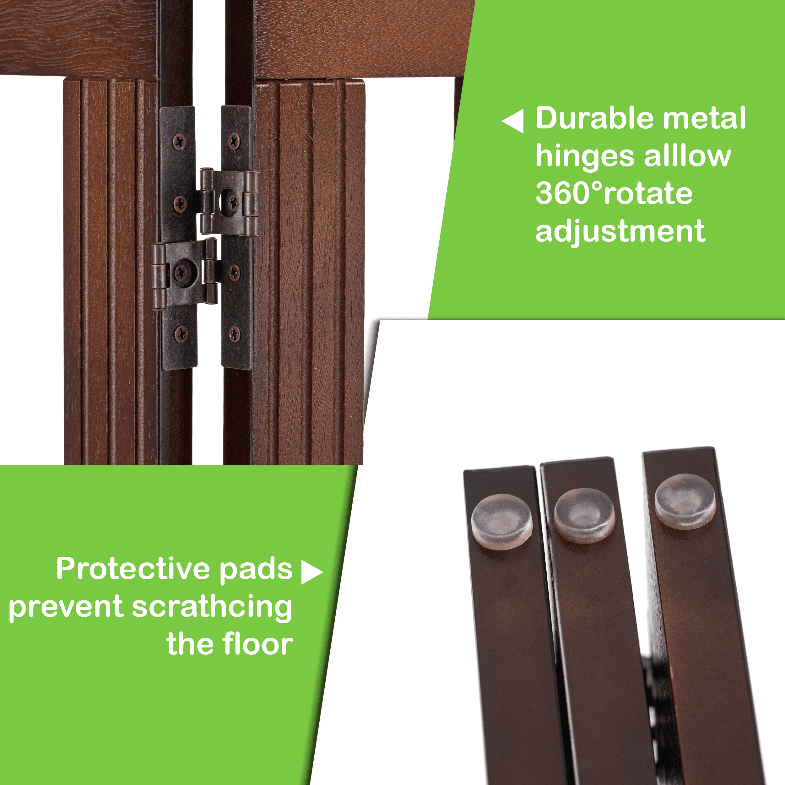 STAROUS Foldable Dog Gate, Dog Gates for Doorways, Stairs, The House, Wooden Freestanding Pet Gate Indoor, Step Over Puppy Gate, 3 Panels, Brown