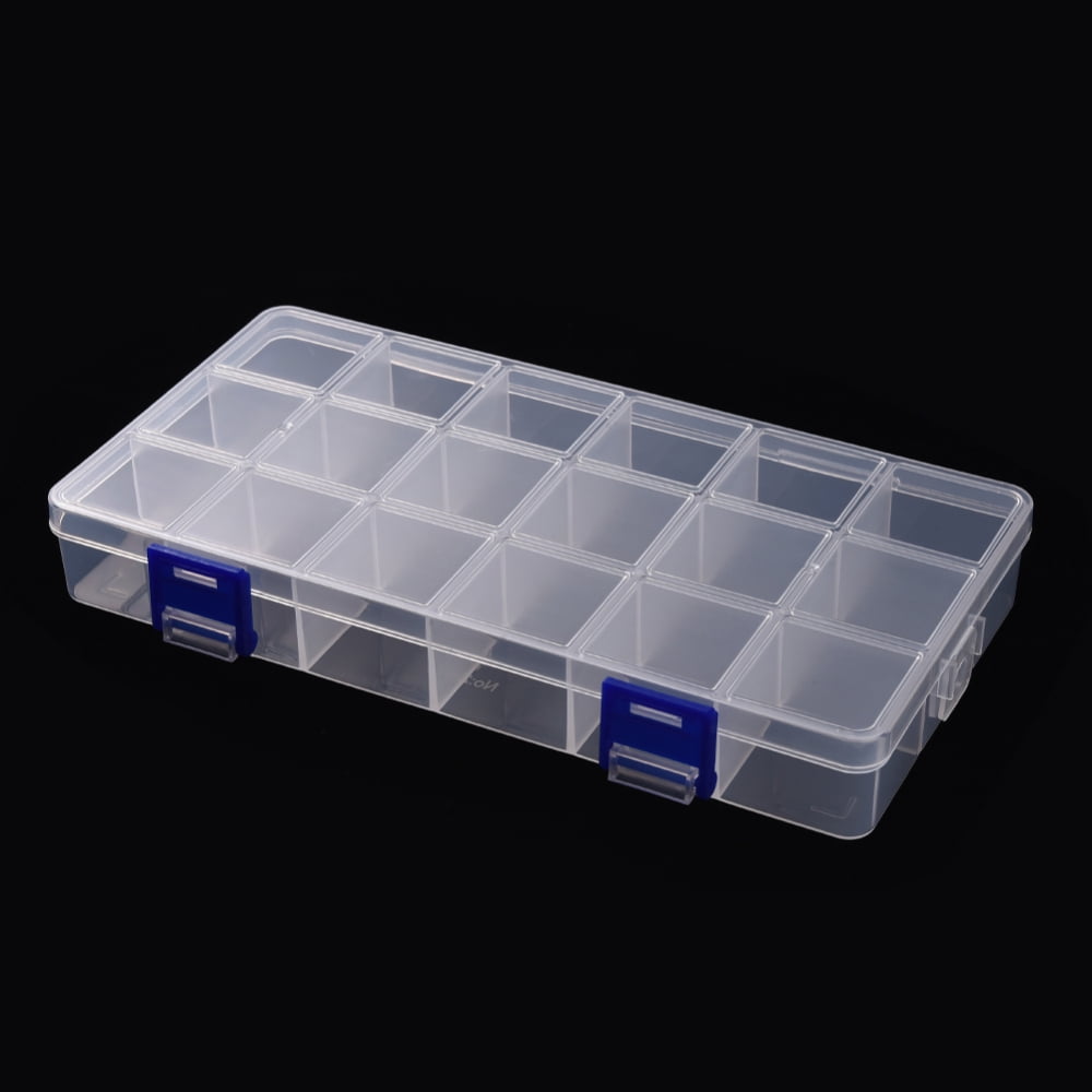 Plastic Bead Storage Container 18 Compartment Organizer Boxes Rectangle Clear 21.5x11x3cm