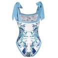 thumbnail image 3 of Gibobby Traje de baño de una pieza Nuevo mono doble sexy para mujer, traje de baño conservador para vacaciones en aguas termales, conjunto de falda envue(Azul claro,G), 3 of 5