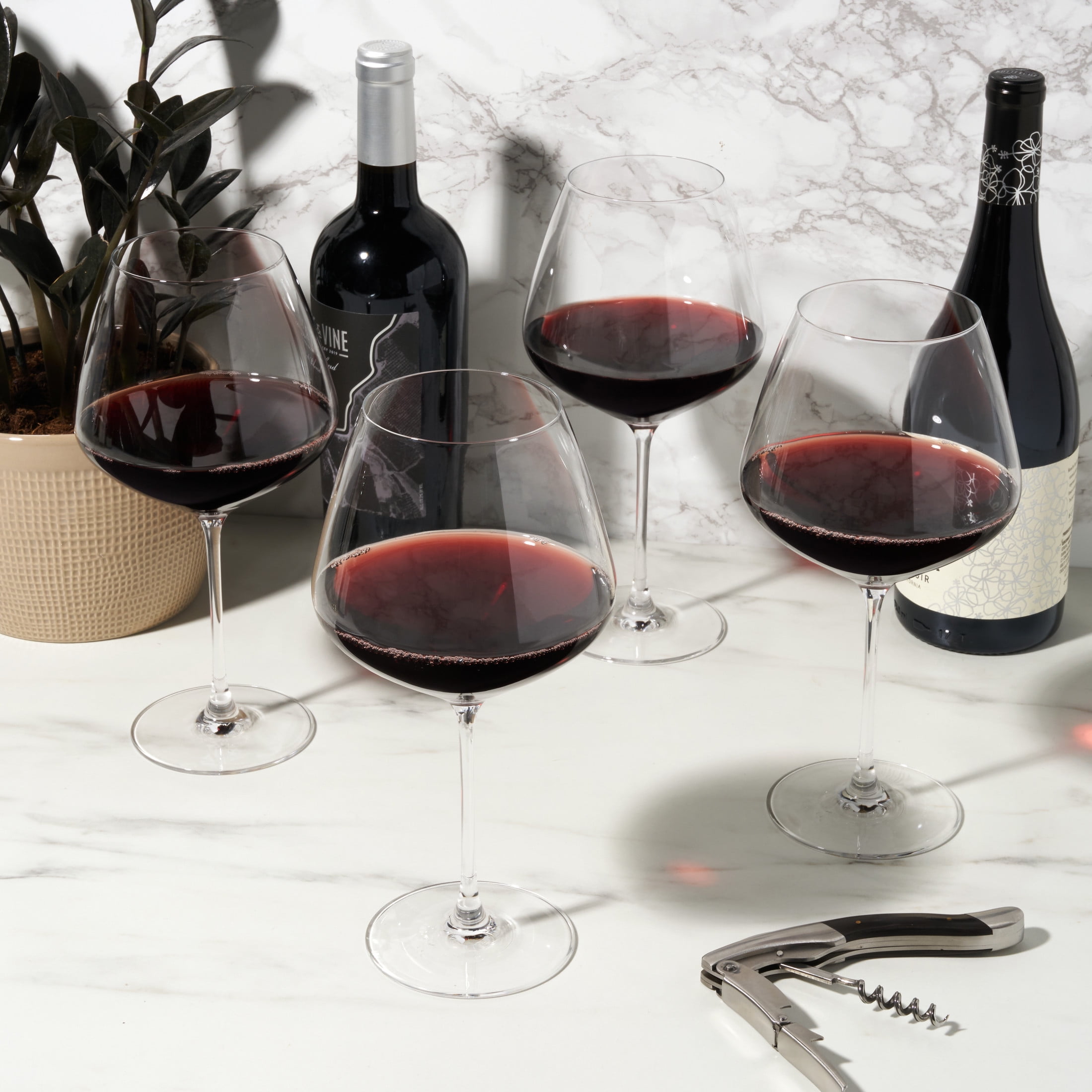 Viski Inez Burgundy Red Wine Glasses, Party, Wedding Gifts, 31 oz, Set of 4