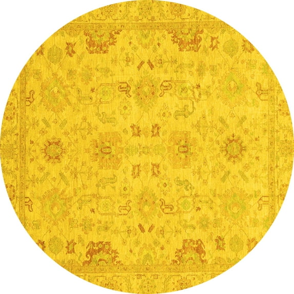 Ahgly Company Indoor Round Oriental Yellow Traditional Area Rugs, 5' Round