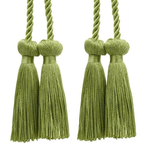 Decorative Double Tassel Curtain and Drapery Tieback / Holdback, 3" Tassel (7.5cm), 27" Spread (68.5cm) # CCT, Dark Sage Green #L26 (Dark Sage Green) Set of 2
