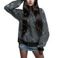 thumbnail image 2 of FAOWME Women's Hoodies With Pocket Drawstring Long Sleeve Star Print Zipper Casual Comfortable Warm Sweatshirt For Fall Winter Daily Wear Grey Xl, 2 of 9