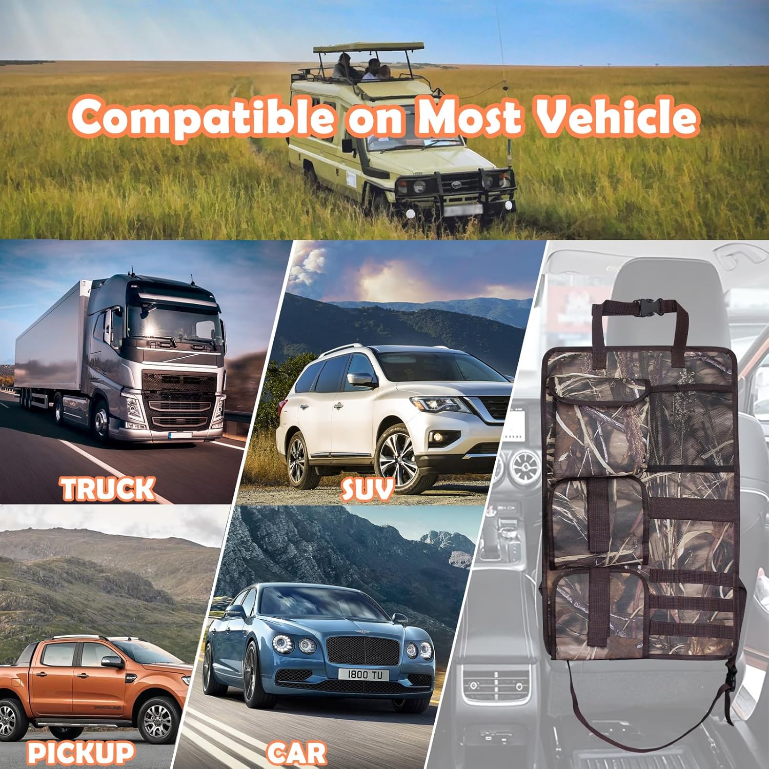 2 Pack Seat Back Gun Rack for Truck, Camo Gun Holder for Car with Molle Panel, Gun Sling Bag Front Seat Gun Organizer Truck Gun Rack for Hunting Gear, Gun Storage for Hunting Rifles SUV