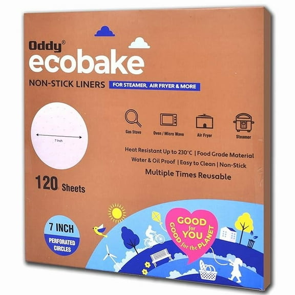 Oddy Uniwraps Ecobake Non-Stick Baking Paper for Steamer,Airfryer&More-Perforated,7 Inch Circle,120 Pcs,White,190 mm