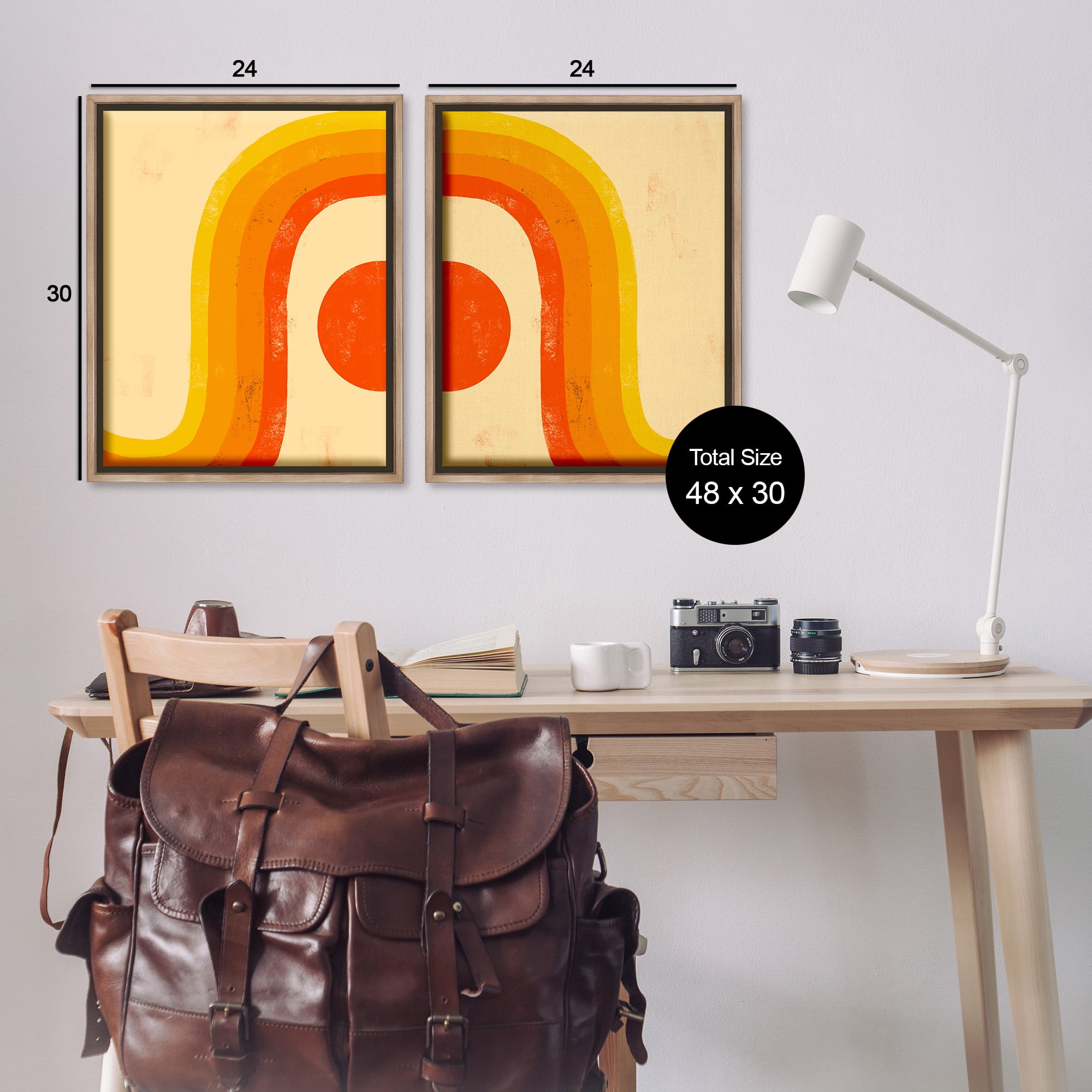 Stupell Industries Sun Setting Under Warm Tone Rainbow Abstract Painting Brown Floater Framed Canvas Art Print Wall Art, 25 x 31, Set of 2