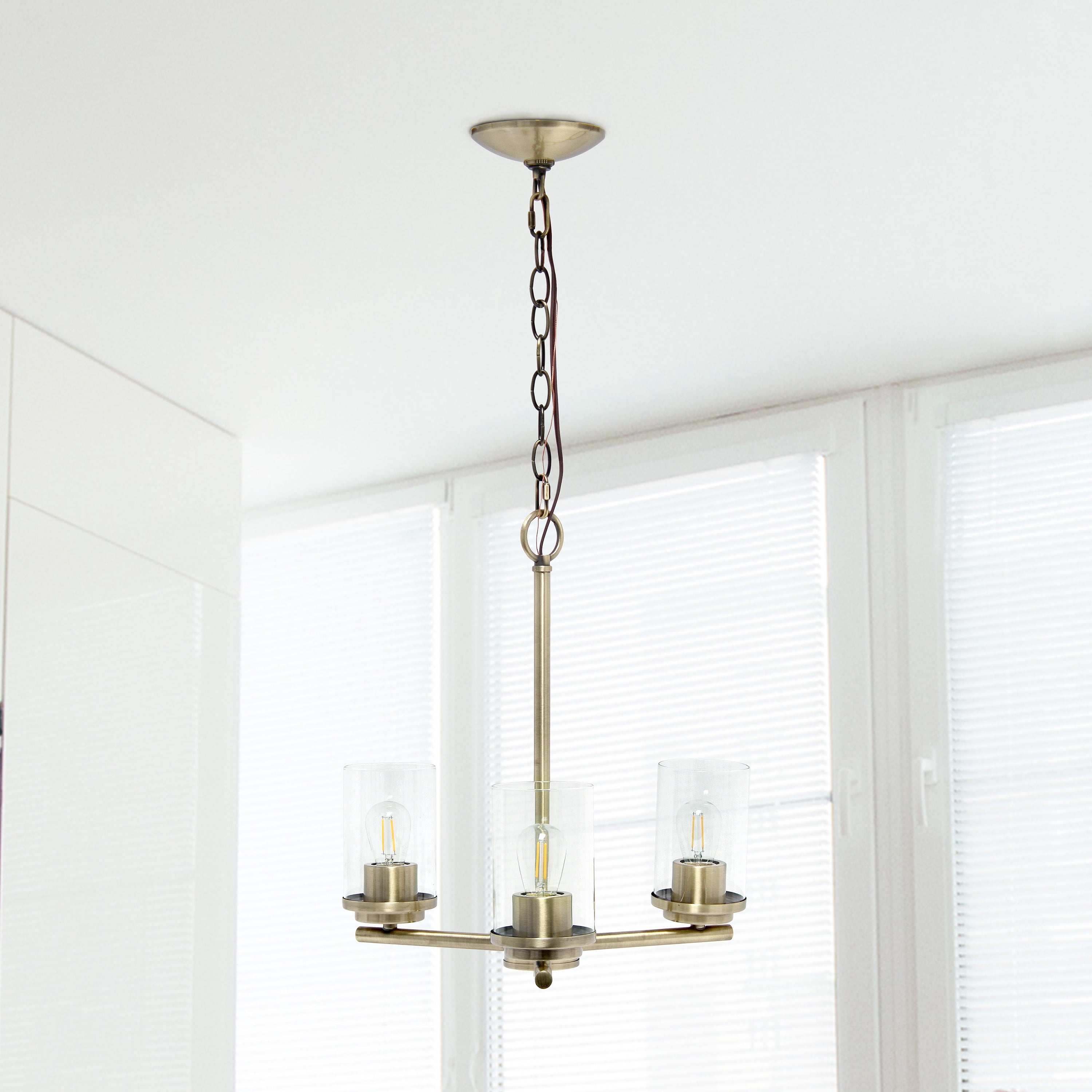 Lalia Home 3-Light 15" Clear Glass And Metal Hanging Pendant Chandelier, Antique Brass