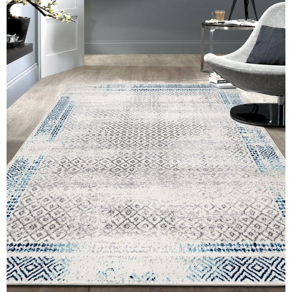 Bohemian Geometric Area Rug 5'x7' Blue Area Rug