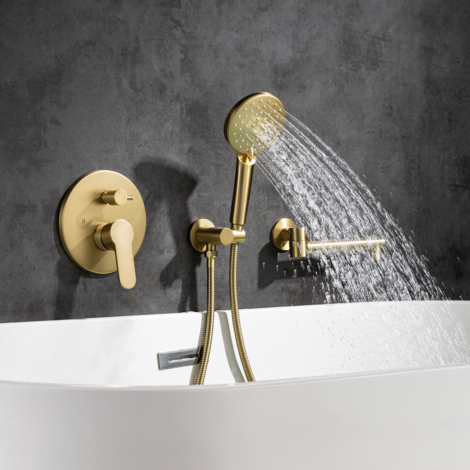 Rainlex One-Handle 1-Spray Setting Brushed Gold Bathtub Shower Faucet