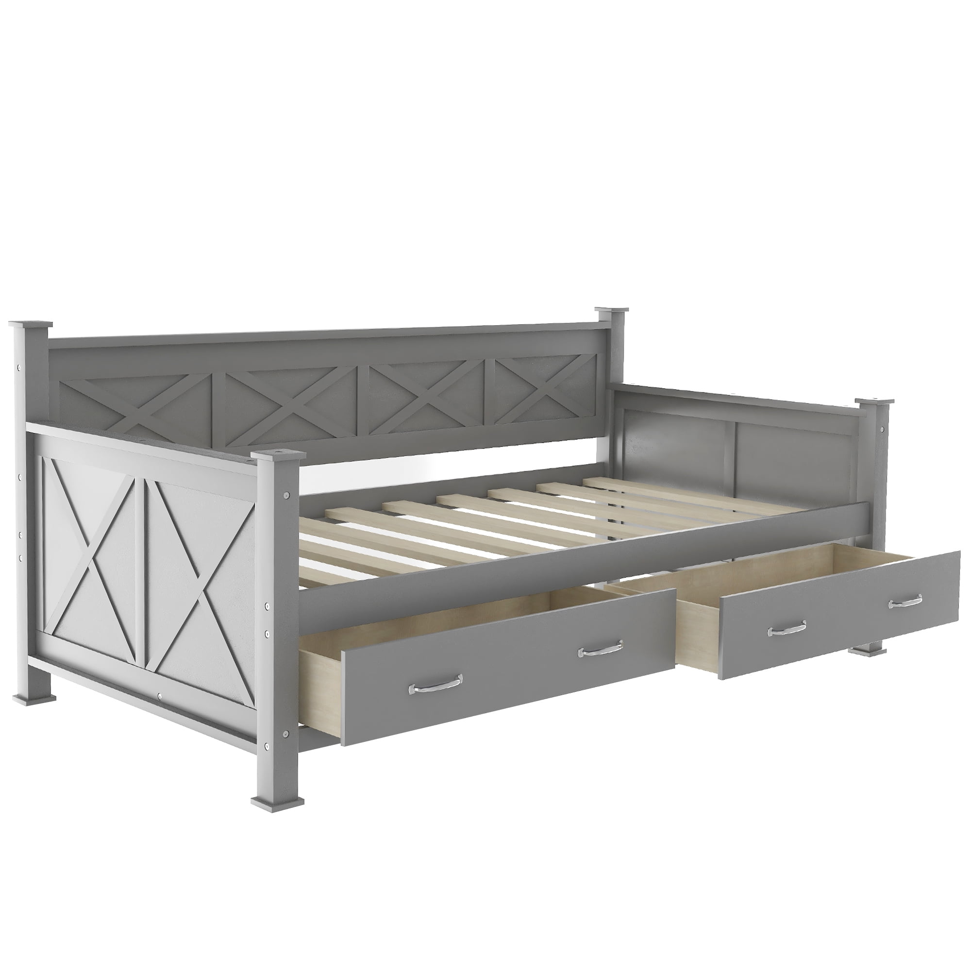 Euroco Twin Size Dayed with 2 Storage Drawers for Bedroom, Low Profile Platform Bed for Kids Teens, Gray