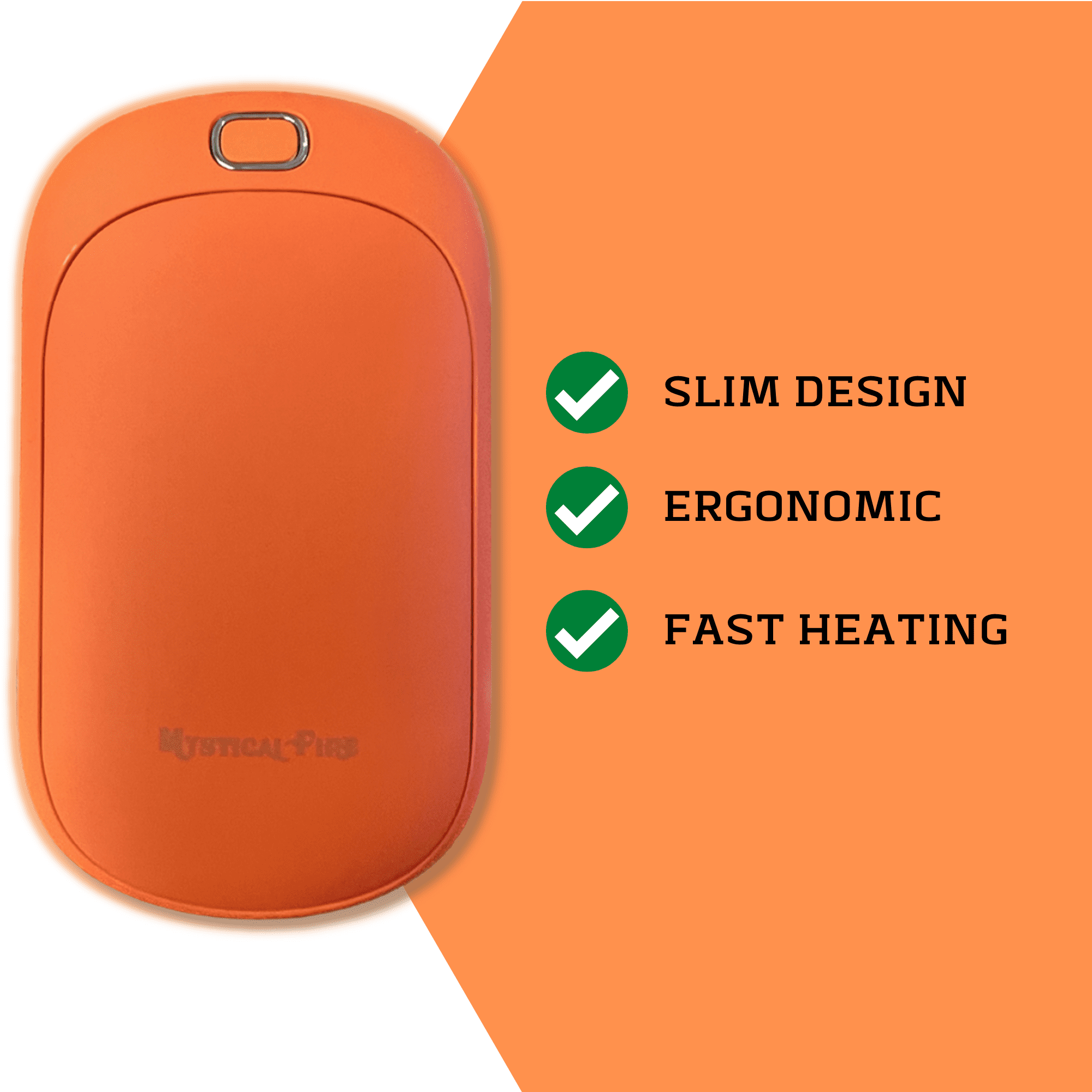 Hand Warmer Rechargeable USB C 5200mAh Portable Electric Charging Heater (Orange) By Mystical Fire Great Gift For Men & Women - Keep Your Hands Warm In The Outdoors While Camping Skiing Or Hunting