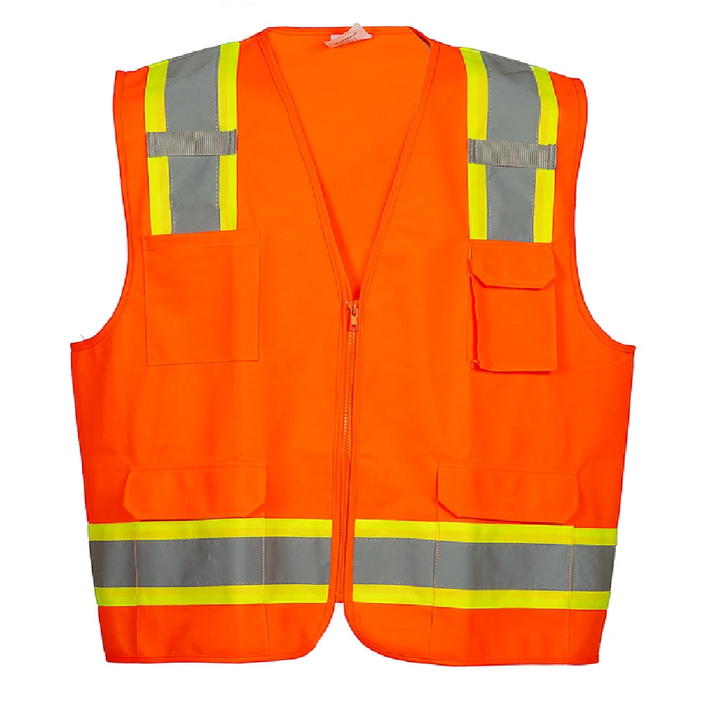 ERB S383P Orange Safety Vest Zip Up  2 tone  Sizes Med-5XL  ANSI/ISEA APPROVED 