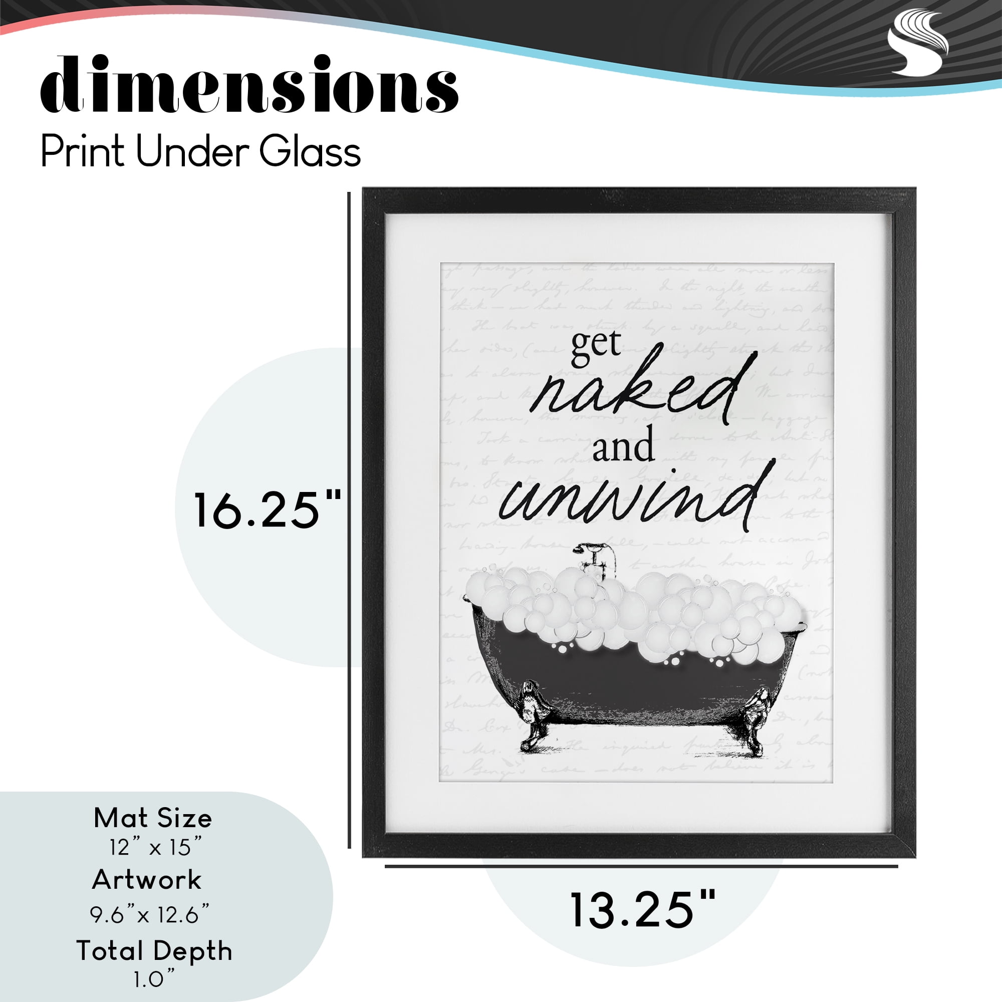 Unwind Bubble Bath Black Framed Print Under Glass, design by Lettered and Lined
