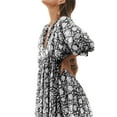thumbnail image 6 of Wassery Women Summer Casual Mini Dress Hawaiian Resort Shattered Floral Print Tie-Up Half Sleeve Puff Sleeve Loose Baggy Dress, 6 of 9