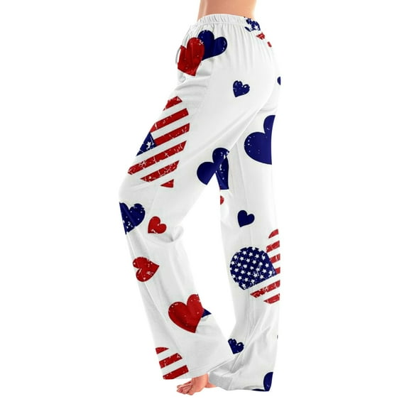 SAATLERI Summer Pajamas for Women Red White and Blue Independence Day Casual Pj Bottoms Pants Comfortable Funny Star Stripes Print Drawstring Pj Bottoms