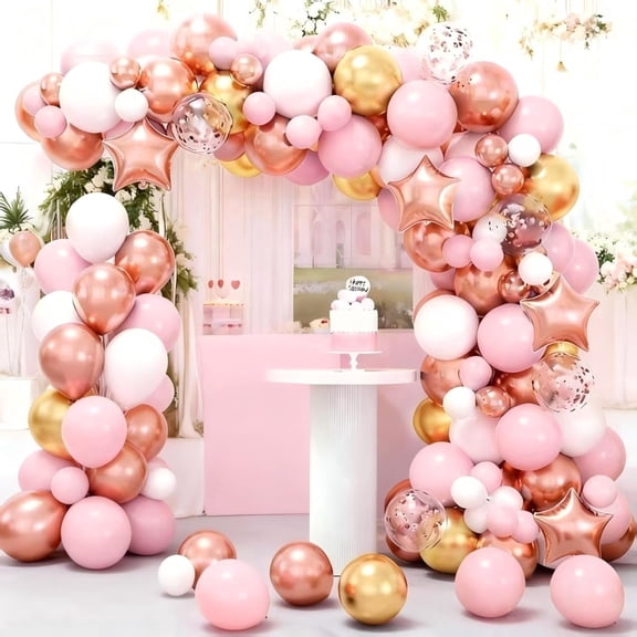 Pink Gold Balloon Garland Arch Kit (144 Pieces) for Baby Shower, Wedding, Graduation, Birthday, Party Decorations