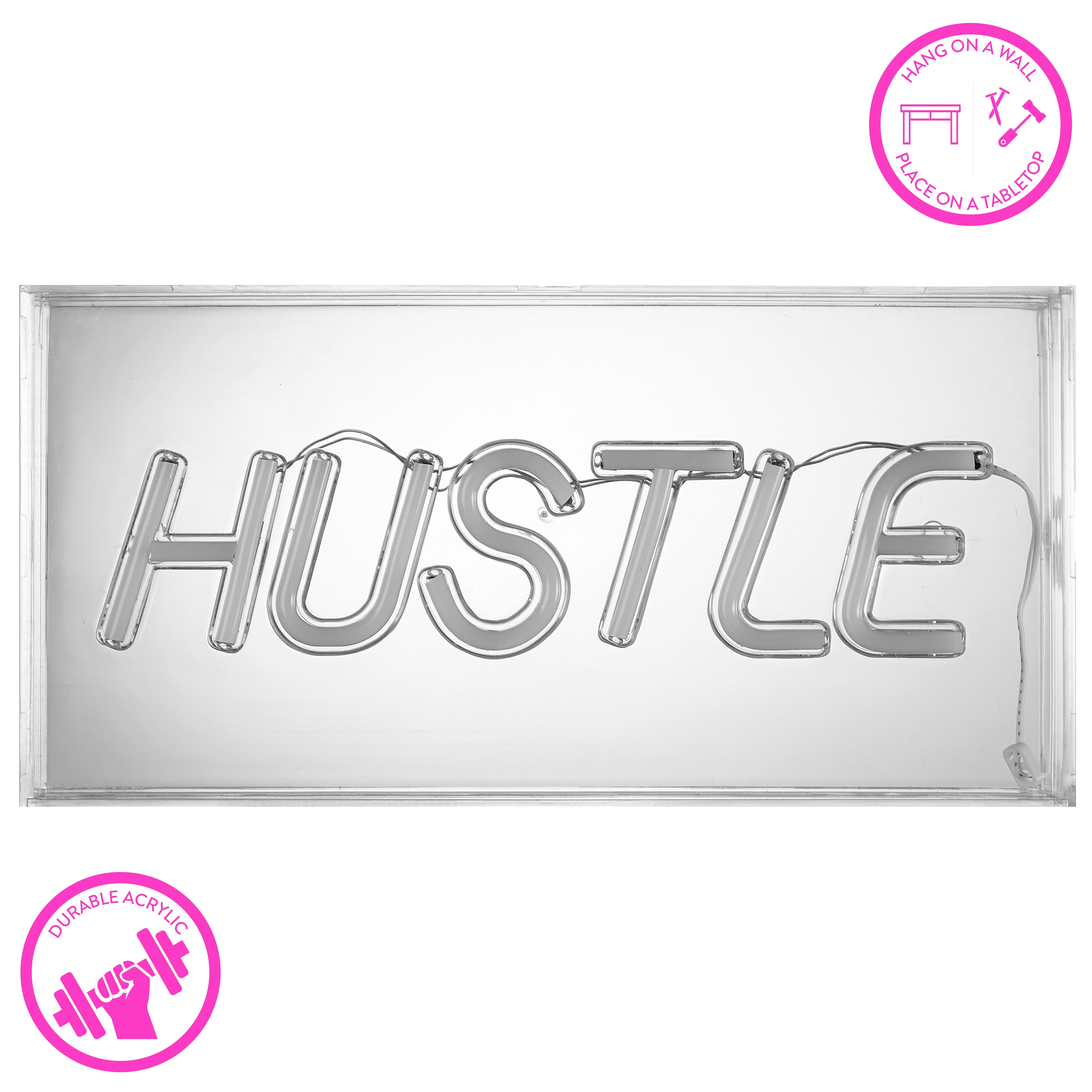 Urban Shop LED Neon Hustle Light-up Clear Acrylic Box, Pink