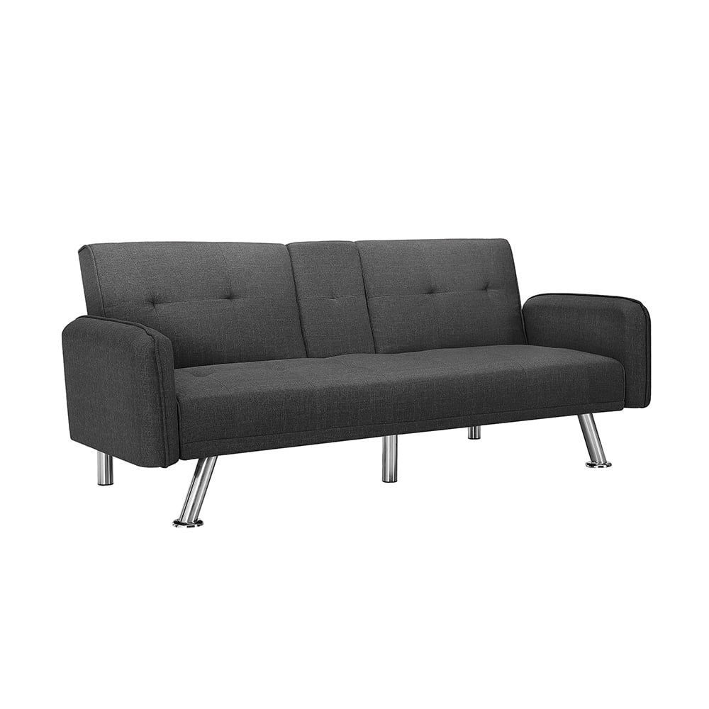 Kepooman Modern Futon Sofa Bed w/Armres and 2 Cup Holders for Small Spaces Living Room Bedroom, Dark Gray Kepooman Modern Futon Sofa Bed w/Armres and 2 Cup Holders for Small Spaces Living Room Bedroom, Dark Gray