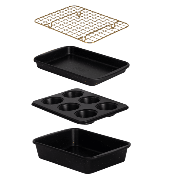 Thyme & Table 4-Piece Stackable Non-Stick Toaster Oven Bakeware Set, Black & Gold