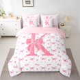 thumbnail image 2 of Homewish Bowknot Letter Monogrammed K 7-Piece Twin Bedding Sets for Teens Female Girls,Dreamy Princess Bedding Comforter Set,Love Heart Print Breathable Sheet Sets,Ultra Soft Home Decor,Reversible, 2 of 8
