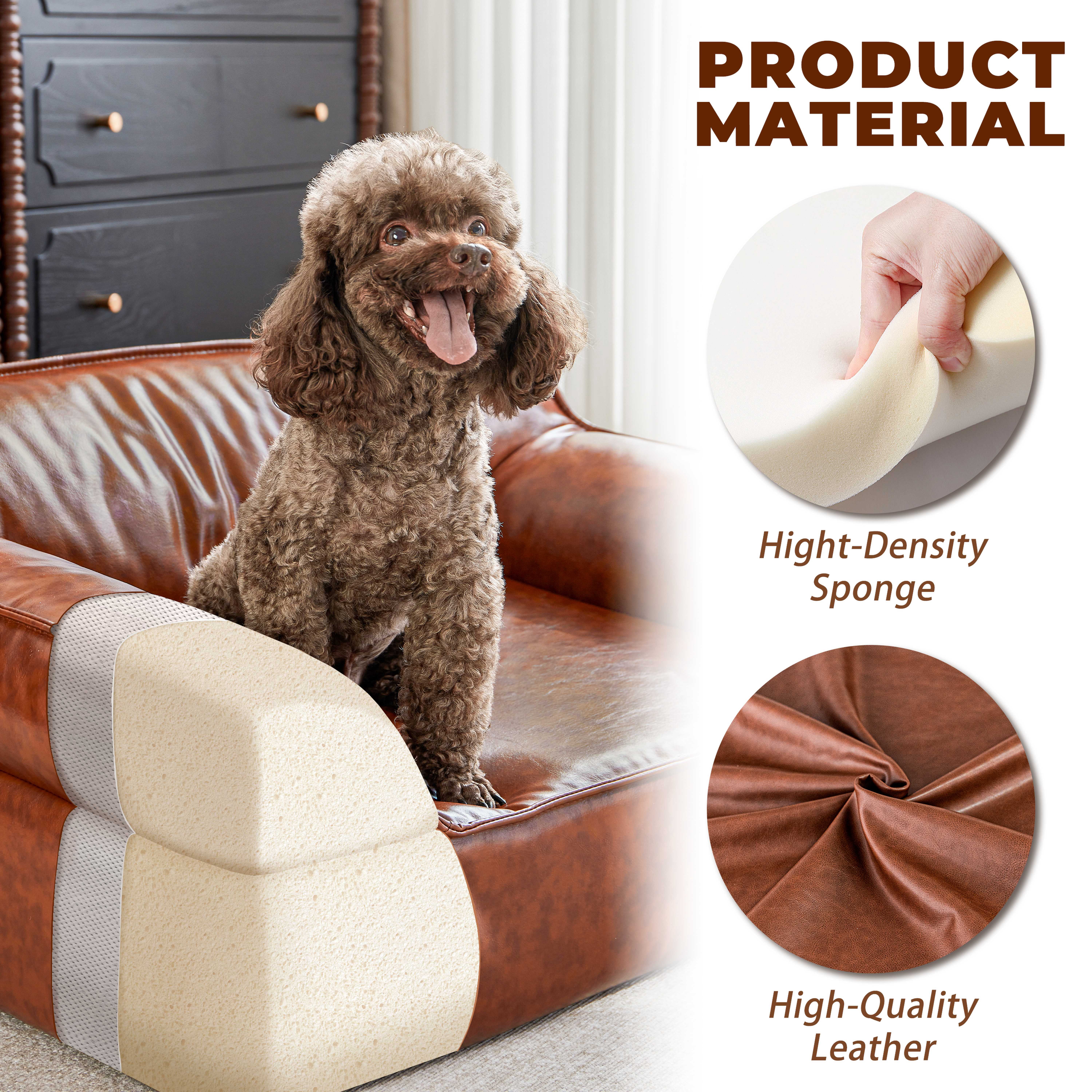 ATJafurn 31.5''W Leather Brown Dog Bed Sofa, Mid-Century Modern Pet Bed Couch for Medium Dogs up to 50lbs with Removable & Washable Cover