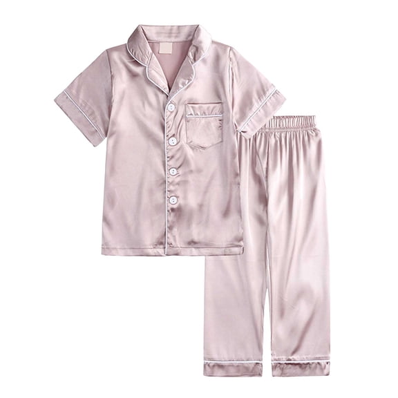Cathalem Kids Toddler Baby Girl Boy Satin Pajamas Set Short Sleeve Button down Pajama Shirt Top Long Pants Bottoms Sleepwear Outfits Loungewear Clothes,13-14 Years