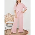 thumbnail image 5 of DAKIMOE Womens Pajamas Sets Short Sleeve Knit Pullover Tops with Wide Leg Pants 2 Piece Soft Lounge Sets for Women Sleepwear Loungewear Pjs Travel Comfy Trendy Clothes S to XL, Pink, XL, 5 of 7