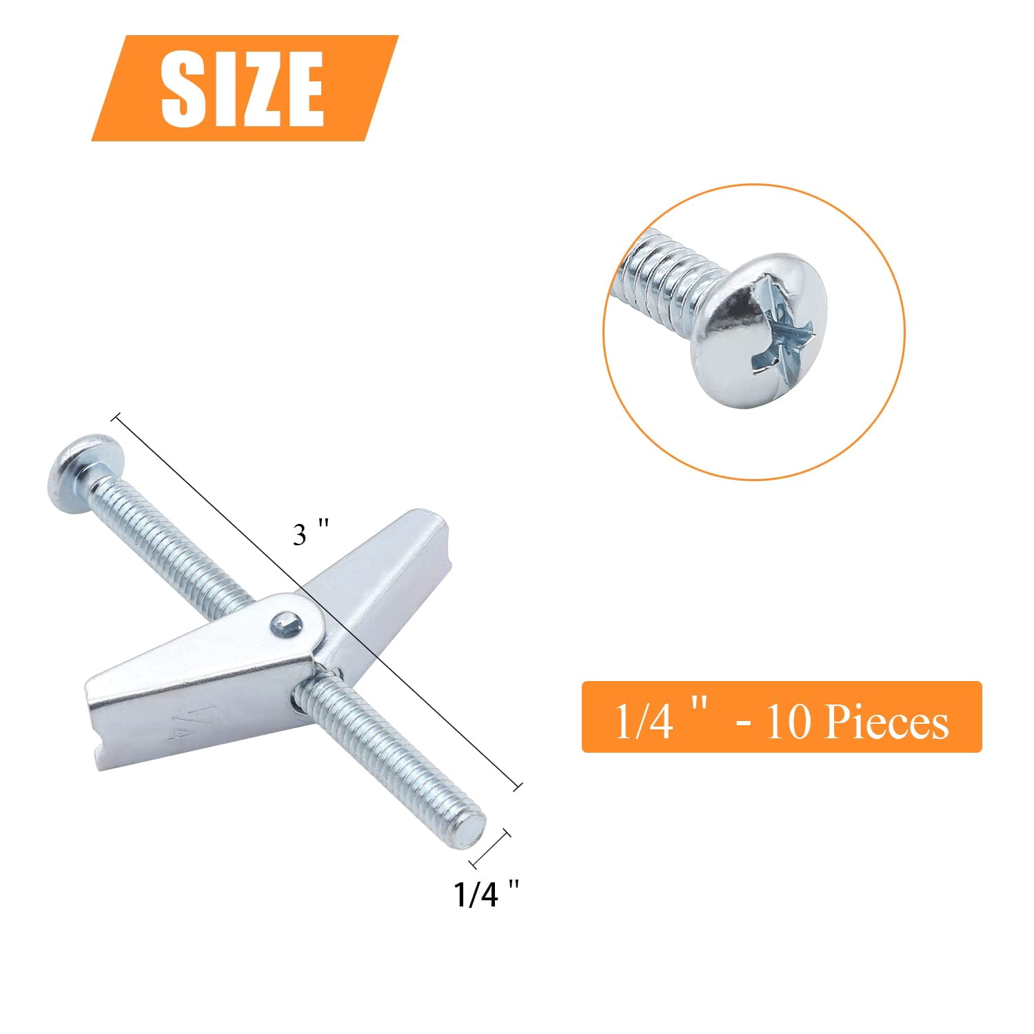 10 Pieces 1/4 Inch Toggle Anchors for Drywall, Anchor Bolts, Drywall Anchors, Screws with Anchors, Wall Anchors for Hanging Heavy Items on Drywall