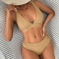 thumbnail image 2 of WREESH Womens Two Piece Swimsuit High Cut Bikini Fashion Solid Swimwear Bikini Split Swimsuit Set Beach Bathing Suit Beige, 2 of 6